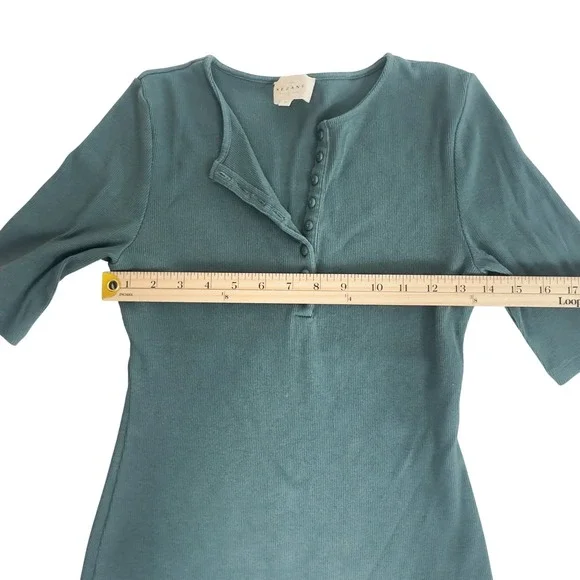 Sezane Theodora Fine Ribbed Organic Cotton Henley Sage - Size M - Picture 4 of 7